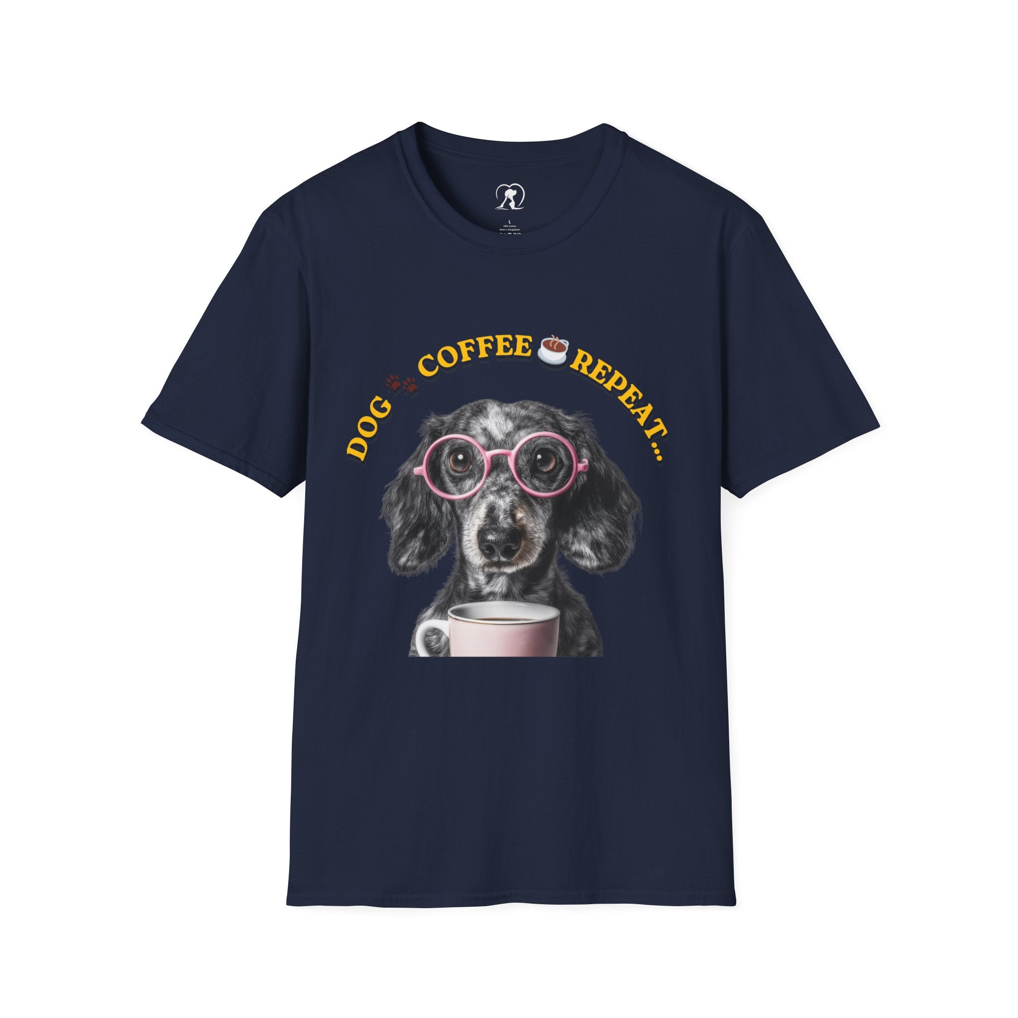 Dog, Coffee, Repeat T-Shirt – Cute Dachshund with Glasses Coffee Tee