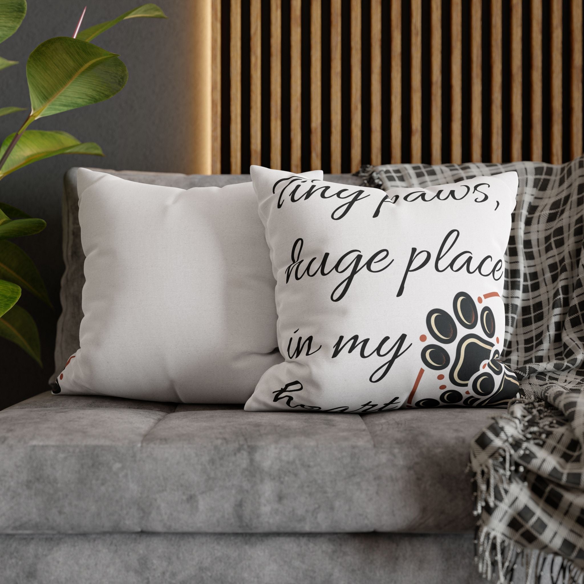 Pet Paw Print Throw Pillow — “Tiny Paws, Huge Place in My Heart” Decorative Cushion