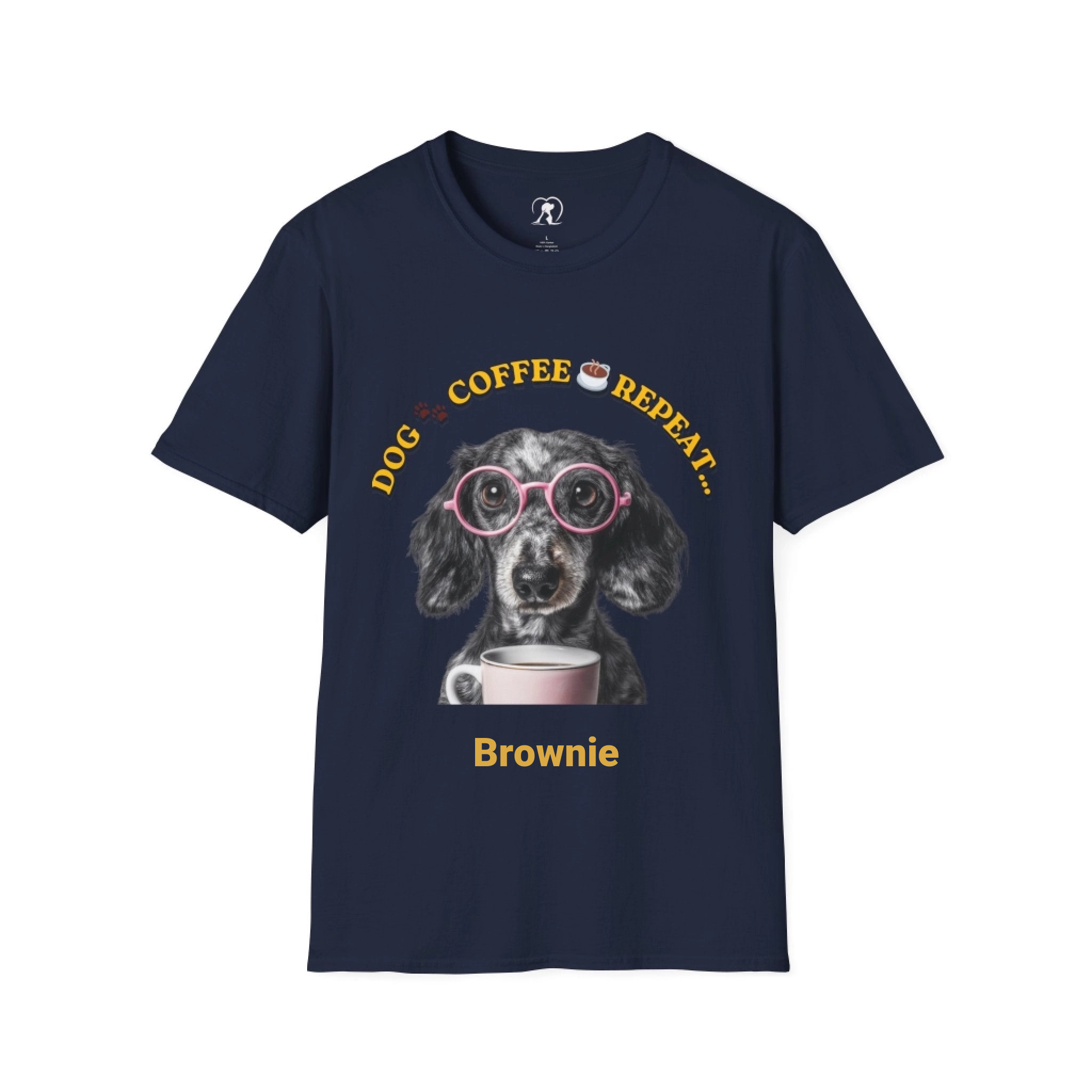Dog, Coffee, Repeat T-Shirt – Cute Dachshund with Glasses Coffee Tee