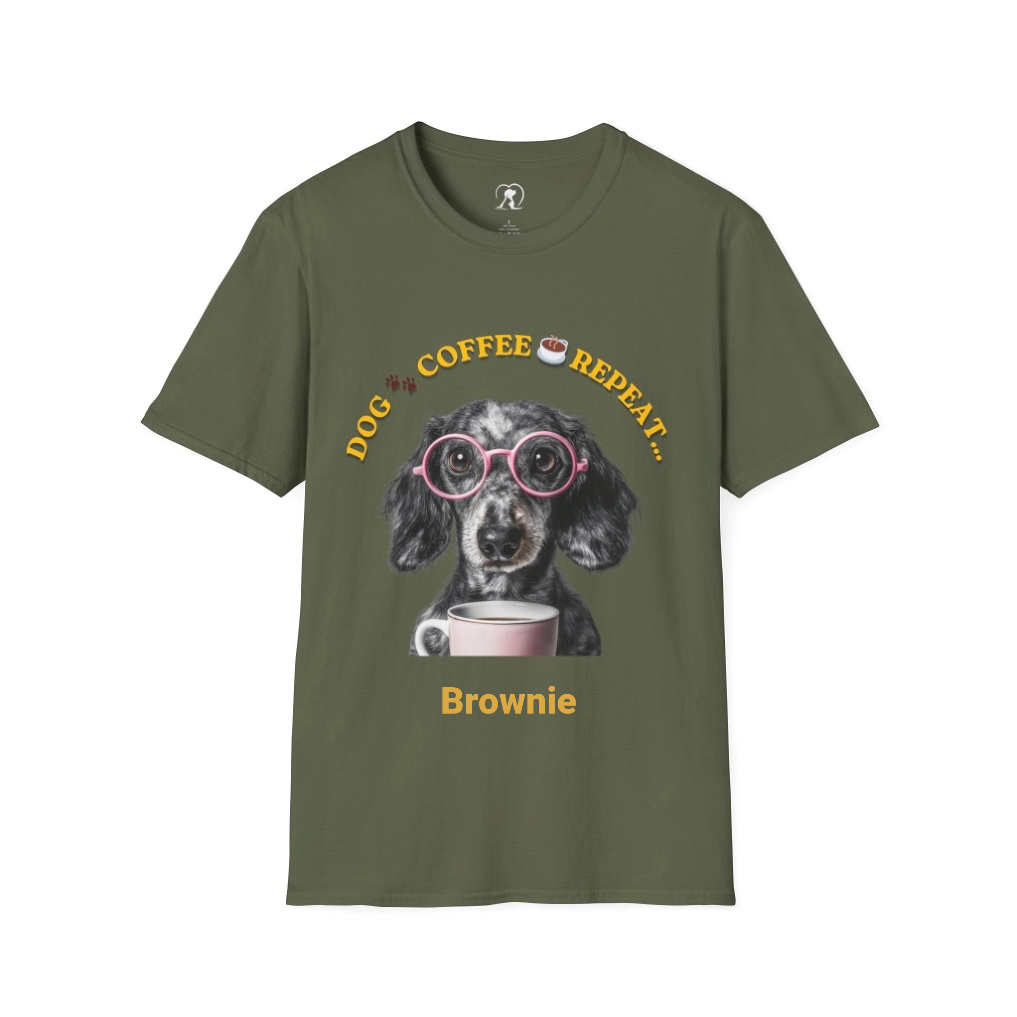 Dog, Coffee, Repeat T-Shirt – Cute Dachshund with Glasses Coffee Tee