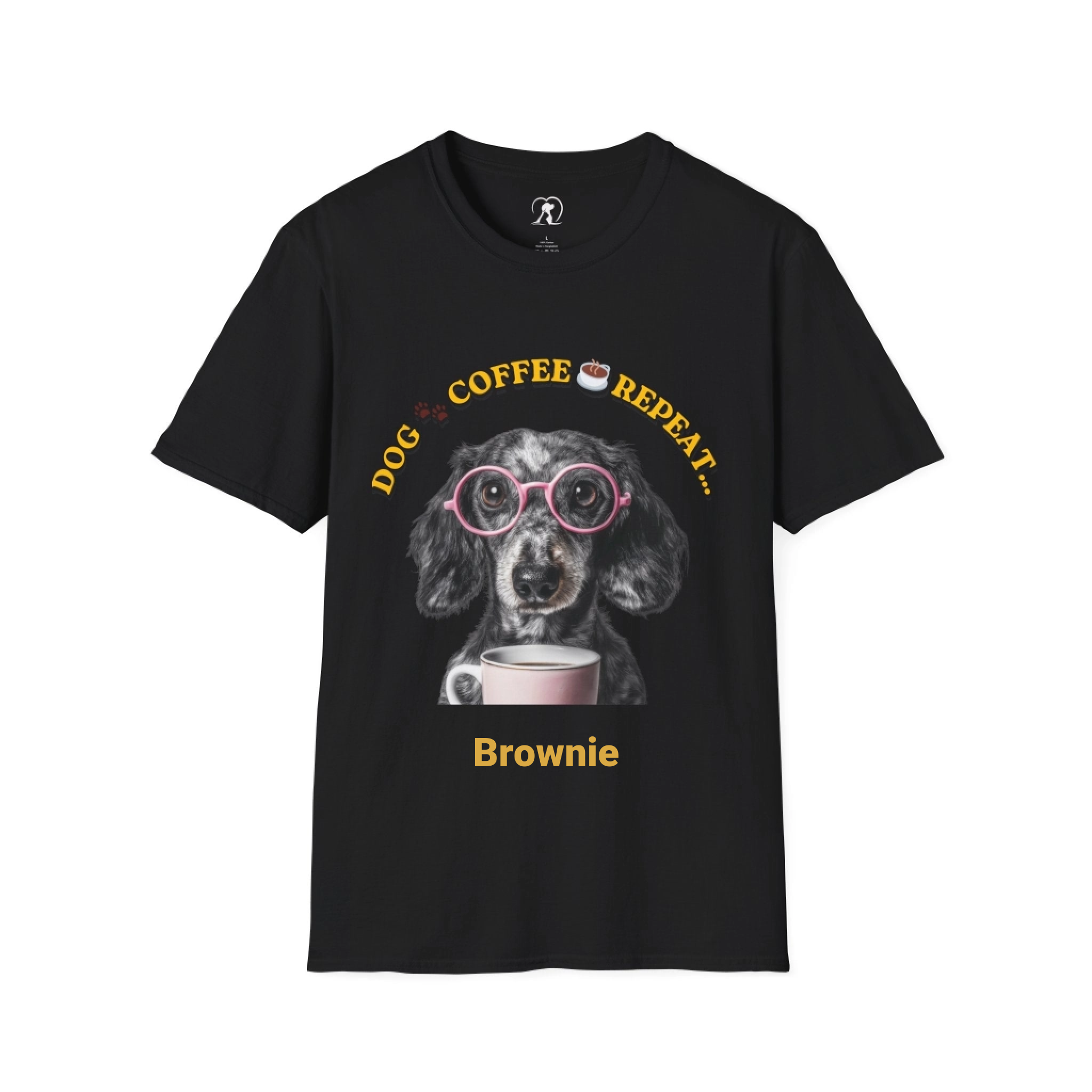 Dog, Coffee, Repeat T-Shirt – Cute Dachshund with Glasses Coffee Tee