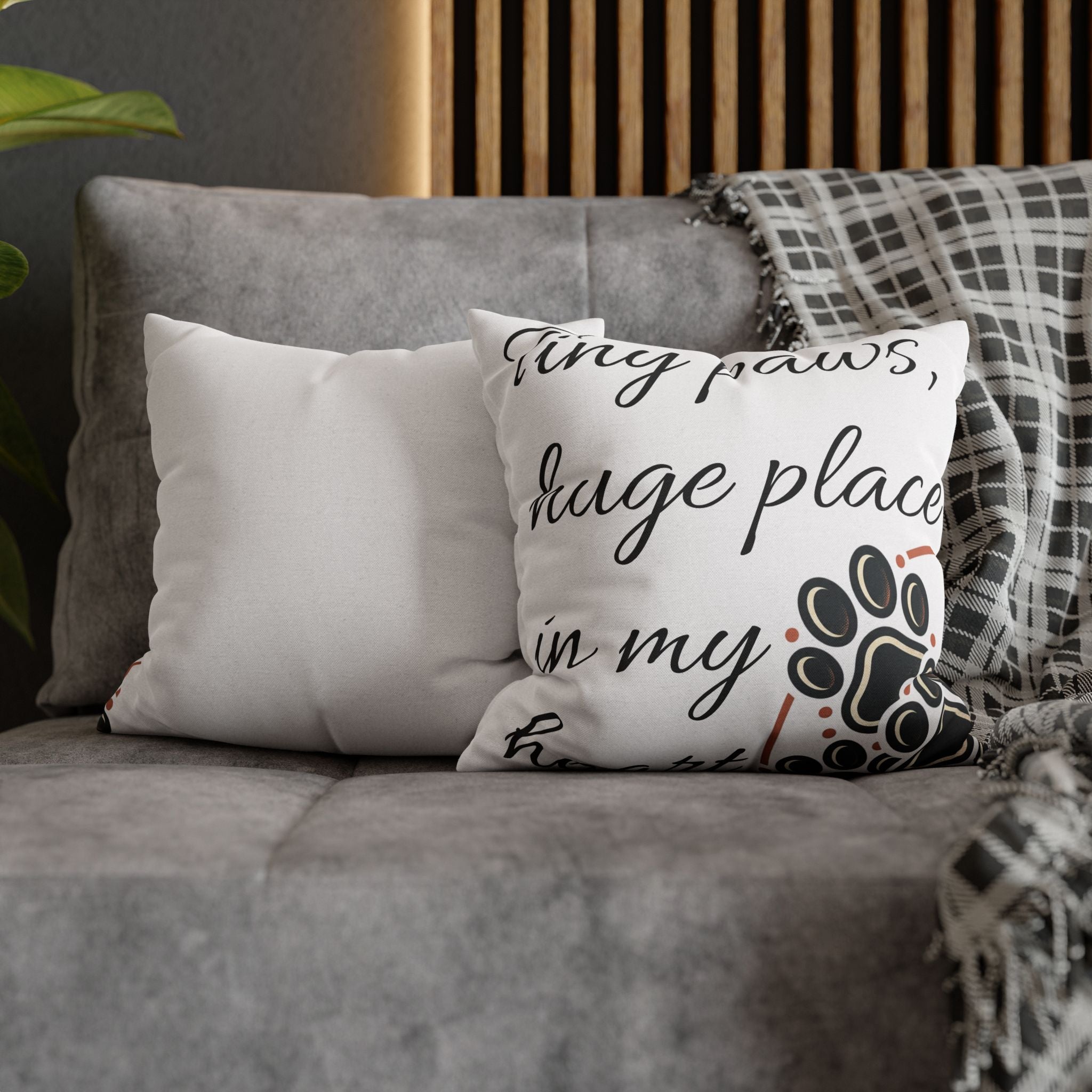 Pet Paw Print Throw Pillow — “Tiny Paws, Huge Place in My Heart” Decorative Cushion